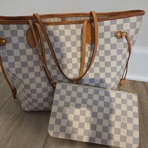 Authentic Louis Vuitton Neverfull MM Damier Azur +pouch